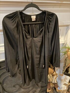 Chico's Black Gathered Blouse with Tie Neck
